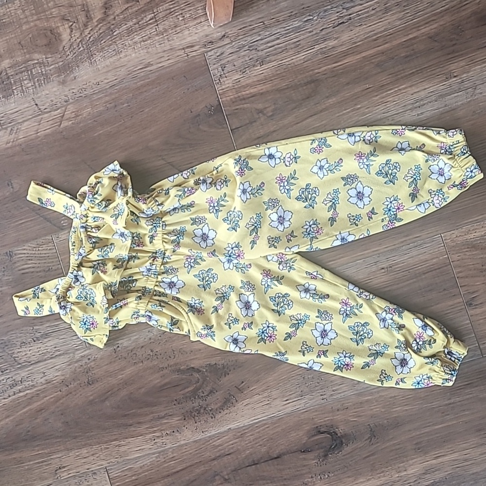 Limited Too Butter-Soft Romper, 3T, Floral, Yellow, Multi-Colored, Pockets